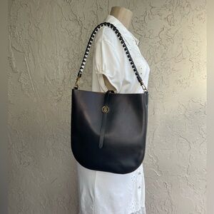 Burberry Hobo Shoulder Bag Black TB Icon Good Condition One Shoulder Leather